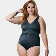 Maiô Body Plus Size Modelador Decote U Argola Drapeado Cores Variadas Moda Praia 44 46 48 50