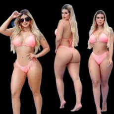 Conjunto Biquíni Cortininha PlusSize 2 Calcinhas Tanga e Fio Dental M-3G Bojo Removível Várias Cores