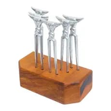 Kit 6 Garfos Petiscos para Churrasco + Suporte em Madeira Rústico Cozinha Gourmet Presente
