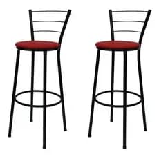Kit Com 2 Bancos Alto Com Encosto P/ Bistro Bar Cozinha Pintura Preta*