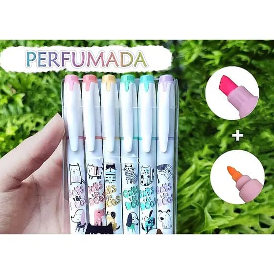 Kit 6 Marca Texto Perfumado com 2 pontas