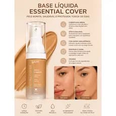 Base Líquida Essential Cover Cobertura Média Efeito Natural Com Ácido Hialurônico Vegana