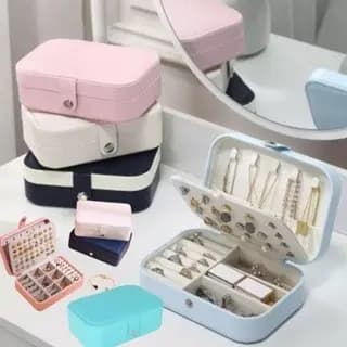 Estojo Duplo Maleta Porta Joias Veludo tamanho grande Organizador Viagem Mdf Médio Caixa Organizadora  Caixa de Armazenamento para colar, brincos, anéis, pulseira Generic e Bijuteria cor preto azul rosa bran ate