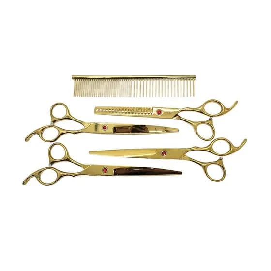 Kit Profissional de Tesouras para Cabelo - 4 Tesouras de Aço Inoxidável Dourado