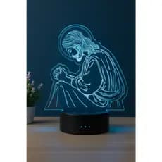 Luminária LED em Acrílico Jesus Orando Monte Getsemani Base RGB 7 Cores Cristão