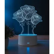 Luminária LED em Acrílico 3 Rosas Base RGB 7 Cores Romance Decoração