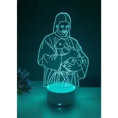 Luminária LED em Acrílico Jesus e a Ovelha Perdida Base RGB 7 Cores Cristão