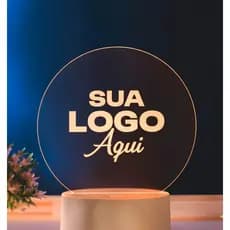 Luminária LED em Acrílico Sua Logo Aqui Formato Logo Base RGB 7 Cores Decoração Marca Empresa