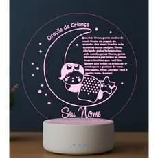 Luminária Oração da Criança LED em Acrílico Com Nome Base RGB 7 Cores Personalizado Infantil Baby