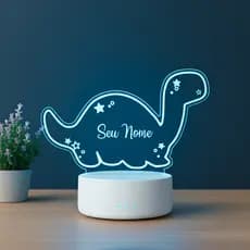 Luminária LED em Acrílico Dinossauro Personalizado Base RGB 7 Cores Seu Nome Infantil Baby