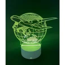 Luminária LED em Acrílico Avião Base RGB 7 Cores Viagens Turismo Decoração