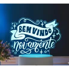 Luminária LED em Acrílico Bem Vindo Novamente Base RGB 7 Cores Decoração Maquiadora Salão de Beleza