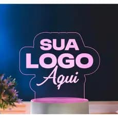 Luminária LED em Acrílico Sua Logo aqui Formato Logo Base RGB 7 Cores Decoração Branding Marca Empresa