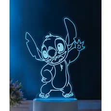 Luminária em Acrílico Stitch Gravado a Laser RGB 7 Cores Base de Led Ohana Família Desenho Disney