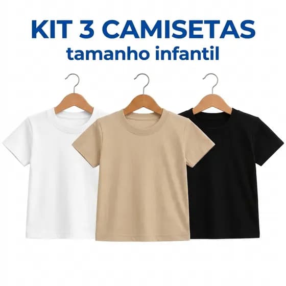 Kit 3 Camisetas Infantis Unissex Manga Curta Tamanhos 2 ao 16 Conforto e Qualidade