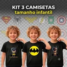 3 Camisetas Infantil Estampadas Super-Heróis Unissex do 2 ao 16