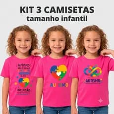 kit com 3 camisetas de Autismo TEA infantil Unissex para crianças do 2 ao 16 em Oferta