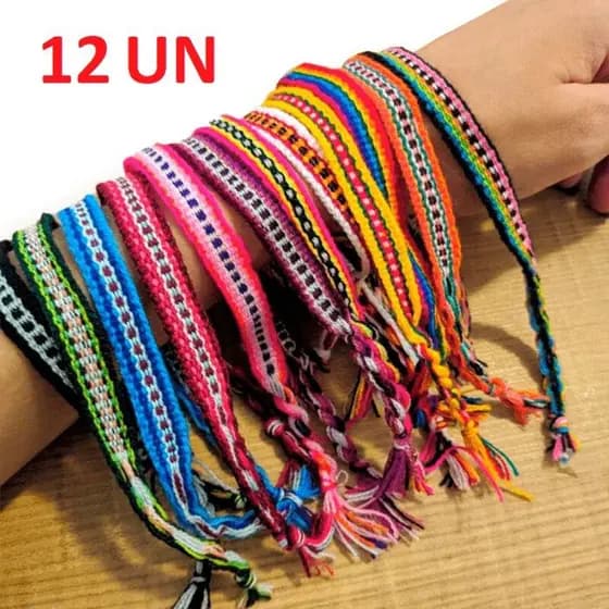 Kit 12 Pulseiras Pano Hippie Praia  - Cores Diversas Aleatorias