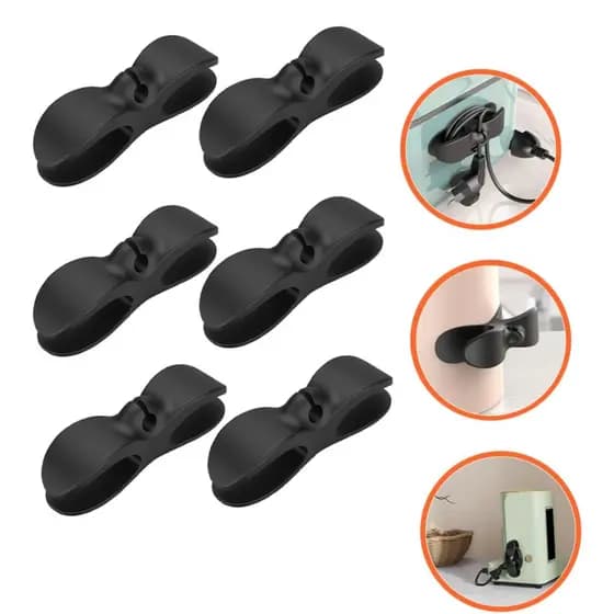 Kit 6 Suporte Preta Do Cabo Clipe Universal O Invólucro Cord Organizador Para Cabos De Armazenamento