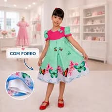 Vestido Infantil Forrado, modelo trapézio, vestidinho de luxo menina com forro, Manga Princesa e Laços – Festa e Passeio