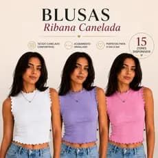 Blusa feminina básica estilo regata de Ribana Premium, com detalhes ondulados frufru, Regatinha feminina,  Semi Cropped