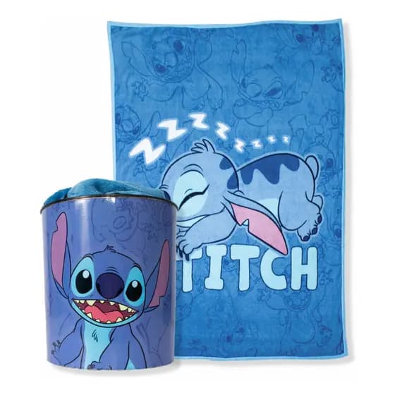 Cobertor Manta Com Balde 5l Pipoca Stitch Disney Infantil Distrikids