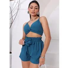 Conjunto Cropped Alça Bojo + Short Tecido Leve Verão Blogueira Alta Tendencia PROMOÇAO!!
