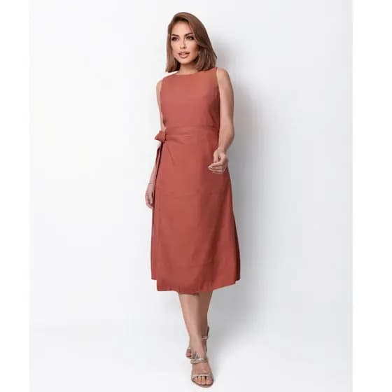 Vestido Casual Midi Laço Elegante Alta Tendencia Blogueira QUEIMA ESTOQUE