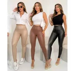 Calça Legging Couro Resinada Elastano Lisa Confortavel Blogueira Moda Alta Tendencia QUEIMA ESTOQUE
