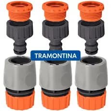 Kit 3 Engate Rápido + 3 Adaptador Rosca 3/4 x 1/2 Mangueira Torneira Tramontina