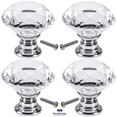 Kit 4 Puxador de Cristal 30mm Cromado Para Gaveta Armário Moveis Banheiro