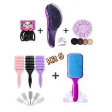 Kit 1 Escova Magica+1Escova Onda+1Escova Raquete+1Touca Cetim+ 6 Unidades Xuxinha preto.