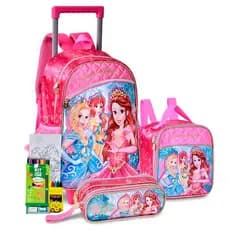 Kit Escolar Infantil Menina Princesa Linda Carrinho Estojo E Lancheira