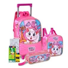 Kit Mochila Rodinha Estojo Lancheira Escolar Infantil Meninas Gatinha Nini Animais Gata Clio