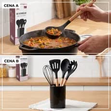 Kit Utensílios De Silicone Cozinha Espátula Colher Pegador Concha  Batedor Não Risca Antiaderente