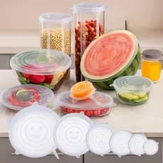 Kit 6 Tampas de Silicone Reutilizáveis Flexíveis Herméticas Universal Potes Tigelas e Frutas
