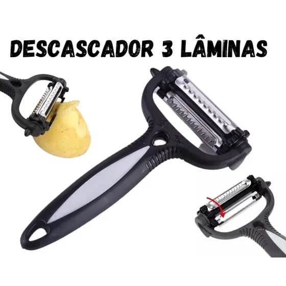 Descascador e Fatiador de Alimentos Multiuso 3 lâminas em Aço Inox Legumes e Verduras Prático e Rápido