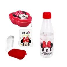 Kit Infantil 3 ítens Sanduicheira Vasilhas e Garrafinha Hora do Lanche Minnie Porta Sanduiche + Pote de Marmitinha + Copinho Decorado Ideal Para Lanche Escolar