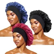 Kit 4 Touca de Cetim Com Faixa Larga Preta para Dormir Cuidados com o Cabelo Ação Anti frizz