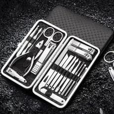 Kit 19 Cortador De Unha Manicure Portatil Estojo Pinca Tesoura C/Organizador de couro de luxo
