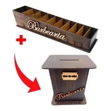 Kit Descarte de Laminas + Suporte de Pentes Barbearia Mdf