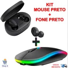 Kit Mouse Sem Fio Recarregável mais Fone Airdots Sem Fio Estéreo Bluetooth 5.0 Universal