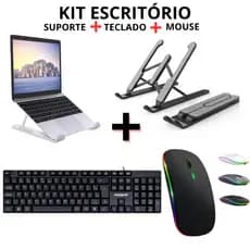 Kit Teclado Padrão + Mouse Sem Fio Bluetooth + Suporte Notebook Tablet PC Celular
