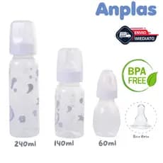Kit Com 3 Mamadeiras Bico Silicone Reto Branca - 240ml/140ml/60ml Anplas Petita
