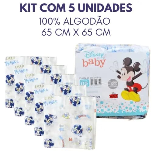 Kit Com 5 Fraldas De Pano Disney Baby Mickey