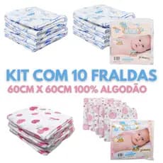 Fraldas De Pano Para Bebê kit Com 10 Unidades Caricia Baby Tecido 100% Algodão