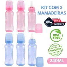 Kit 3 Mamadeiras Petita 240ML Bico Reto Silicone Atacado Barato