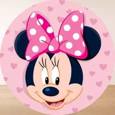 Capa para Painel Redondo Minnie Rosa 50x50cm Tecido Sublimado Festa Infantil Menina Aniversário Decoração Premium