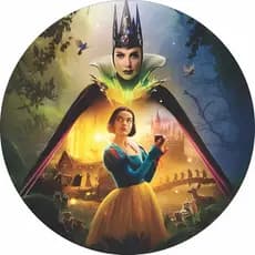 Painel Redondo Branca de Neve Sete Anões Malevola Personalizado 50x50cm – Princesas Decoração