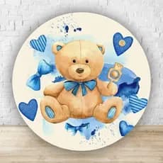 Painel Redondo Chá de Fraldas Ursinho Baloeiro Chá Revelação Bebê Personalizado 50x50cm – Decoração Chá de Bebê
